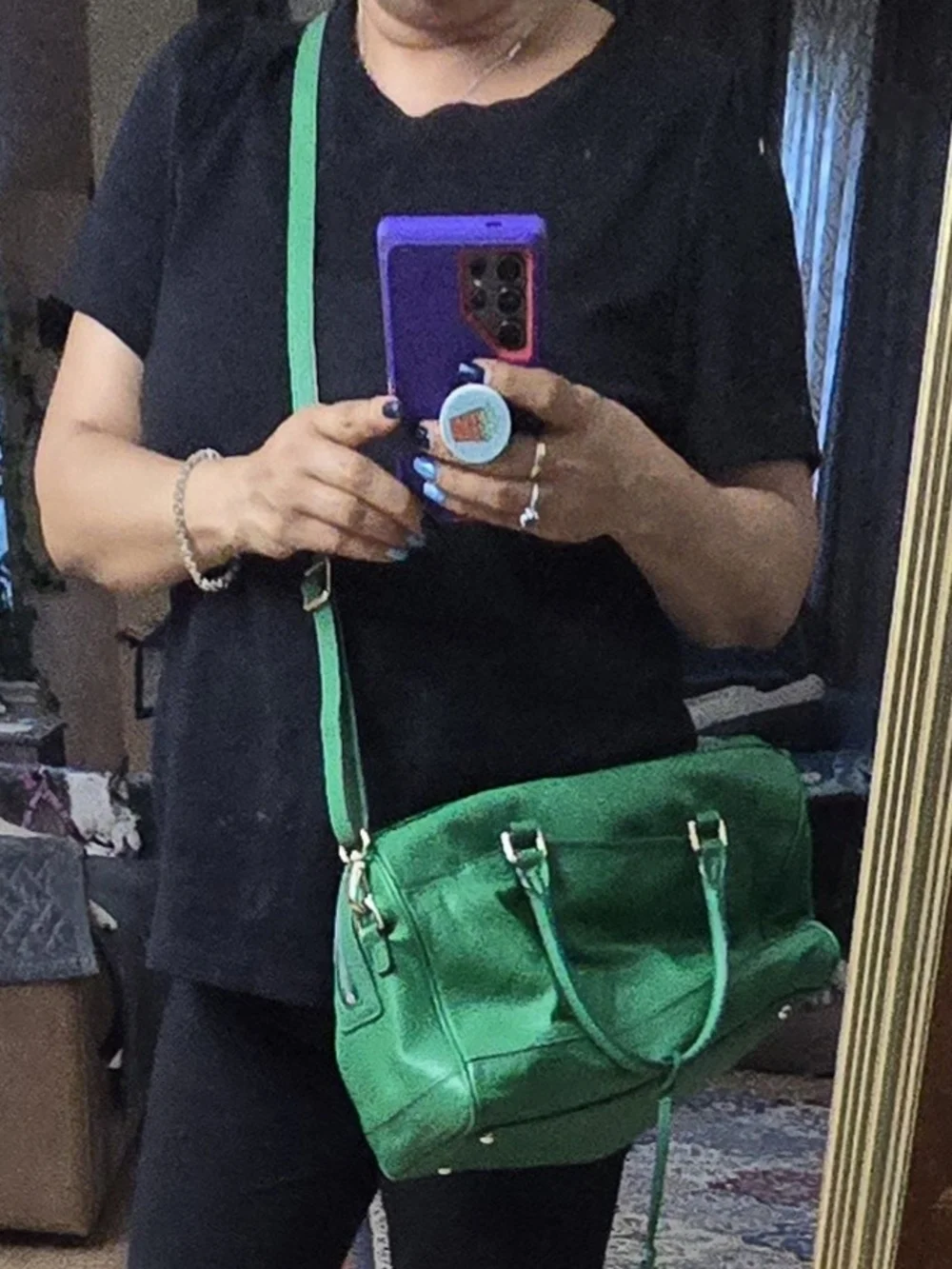 Green Leather Satchel Handbag - Unbranded